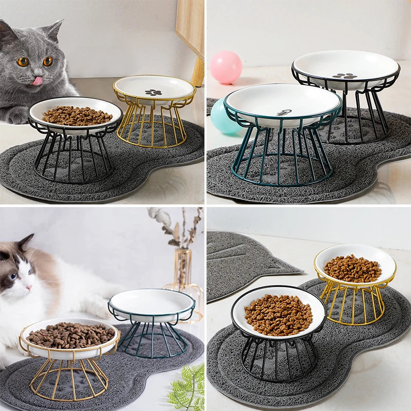 1 Set Pet Ceramic Bowl Iron Rack