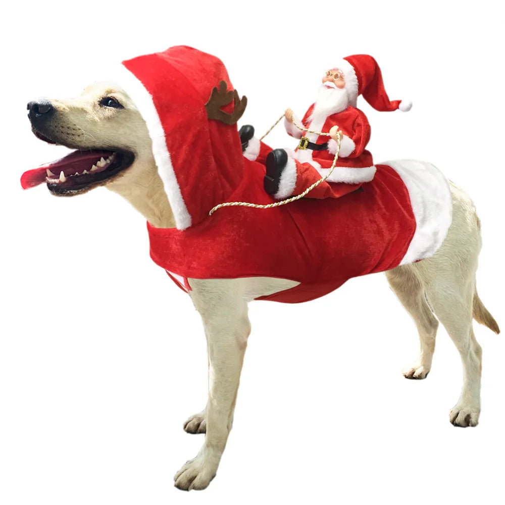 Creative Christmas Dog Costume Funny Christmas Santa Claus Riding on Dog Pet Cat Holiday Outfit Clothes Dressing Xmas