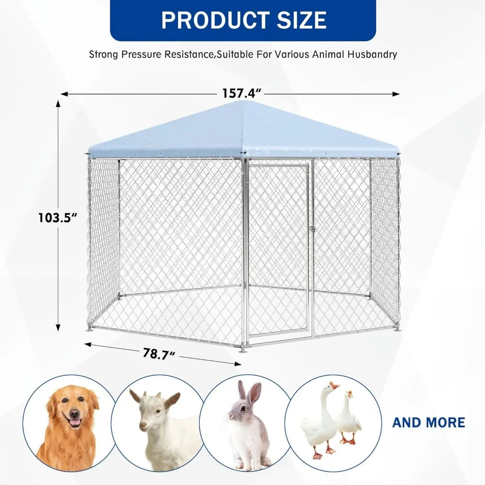 Outdoor Dog Kennel Roof,Large Dog Kennel Outside Gate,Heavy Duty Chain Link Dog Kennel Secure Lock Backyard.(13.3x13.3x8.8 FT)