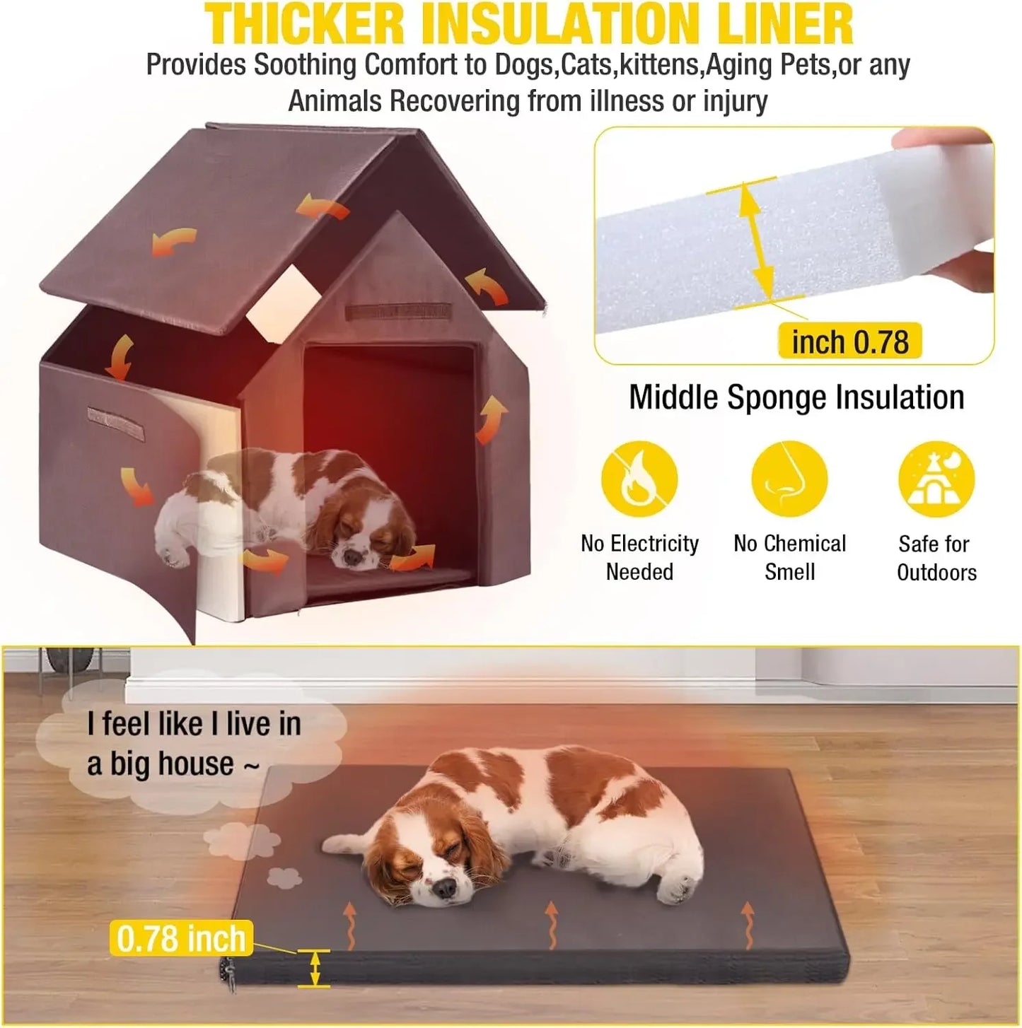 Dog House Outdoor with Insulated Liner and Metal Frame