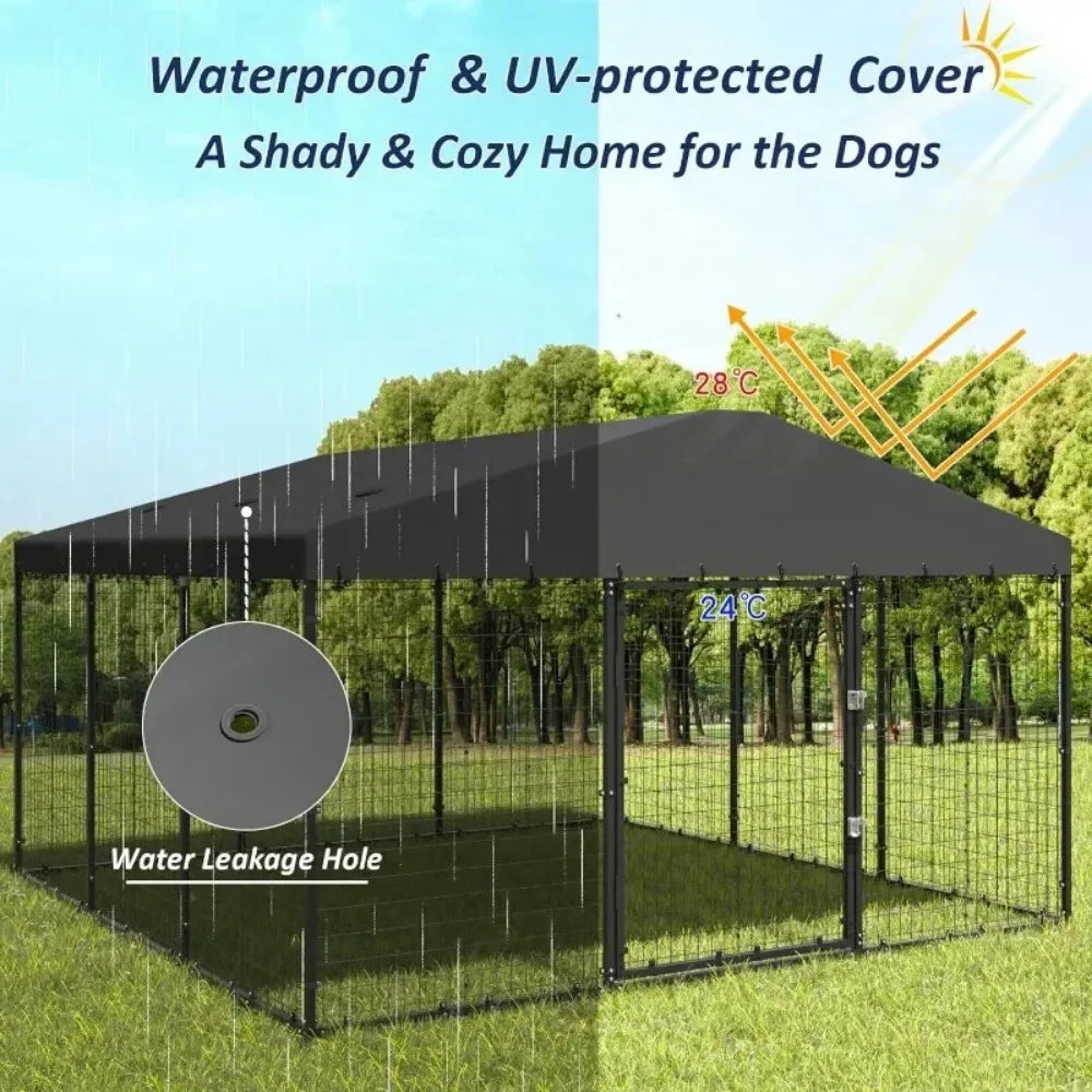 Large Dog Kennel Outdoor with Waterproof Roof Cover