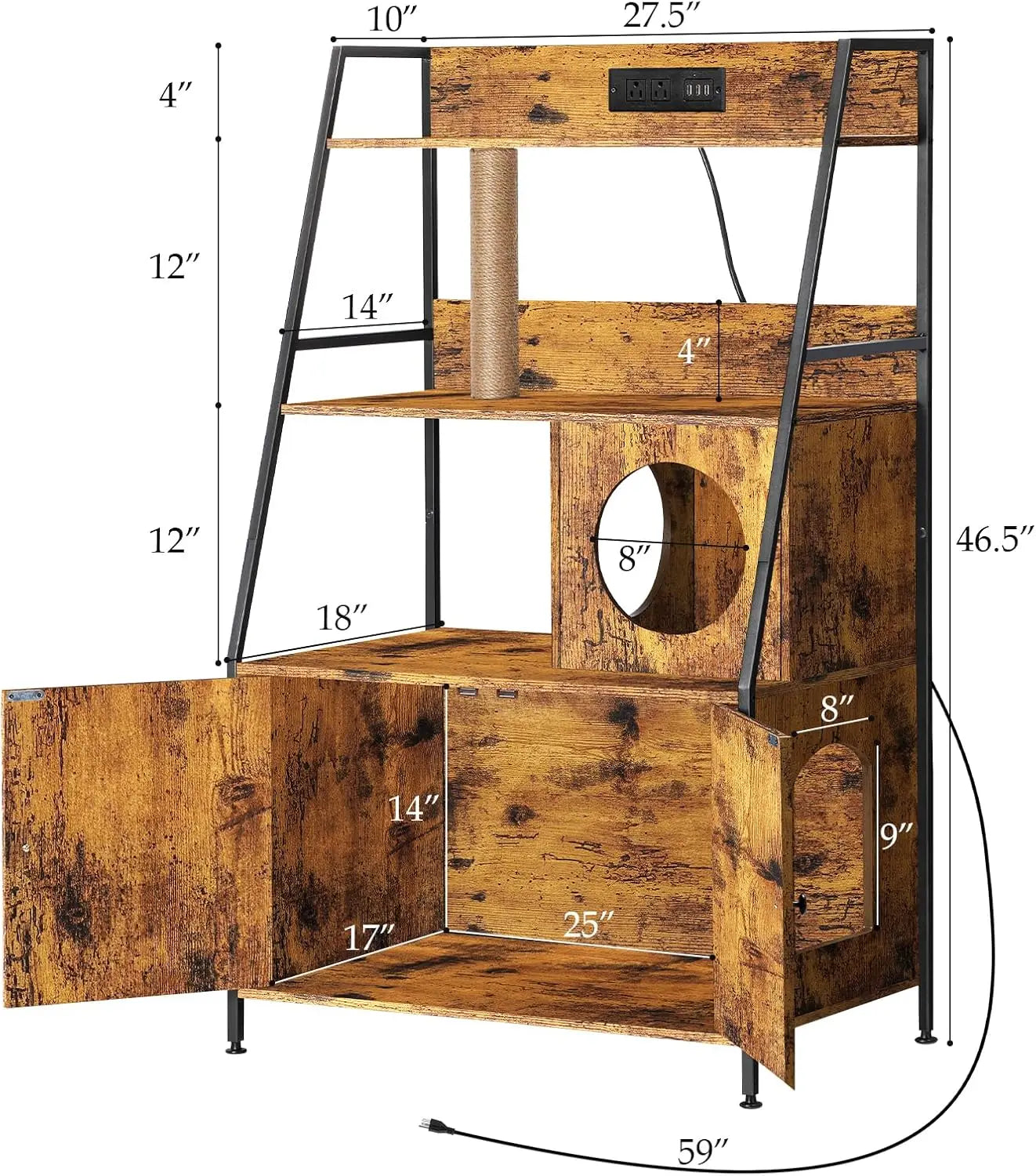 Cat Litter Box Enclosure with 2 Storage Shelves r