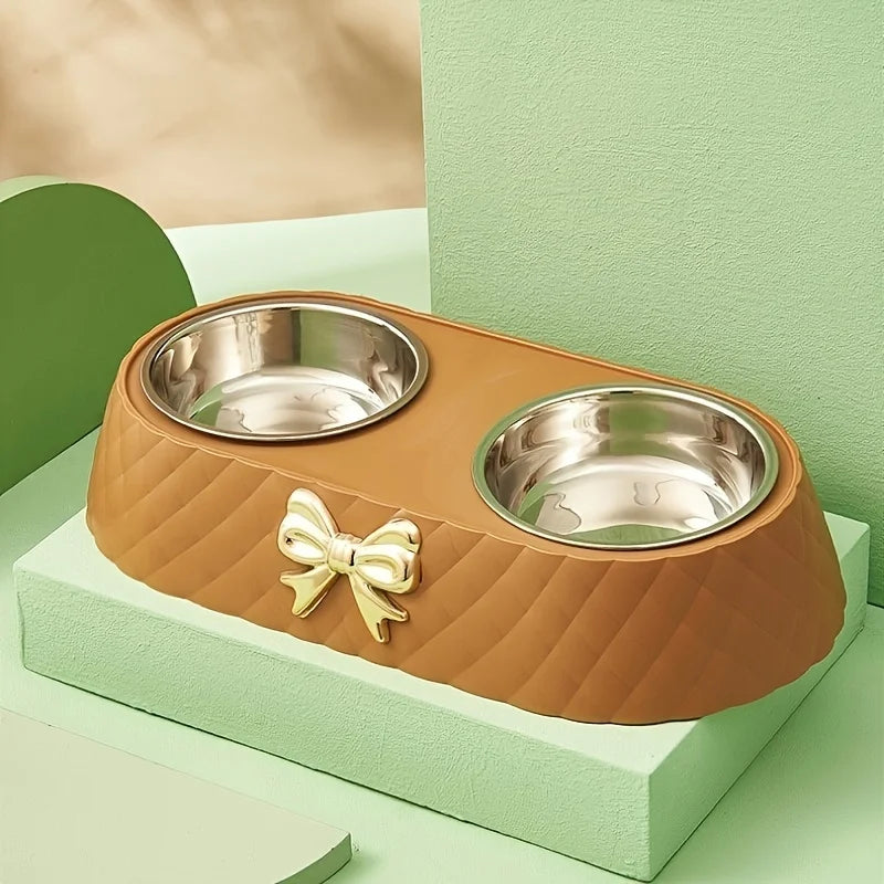 A set of colorful fashion bow pet bowl