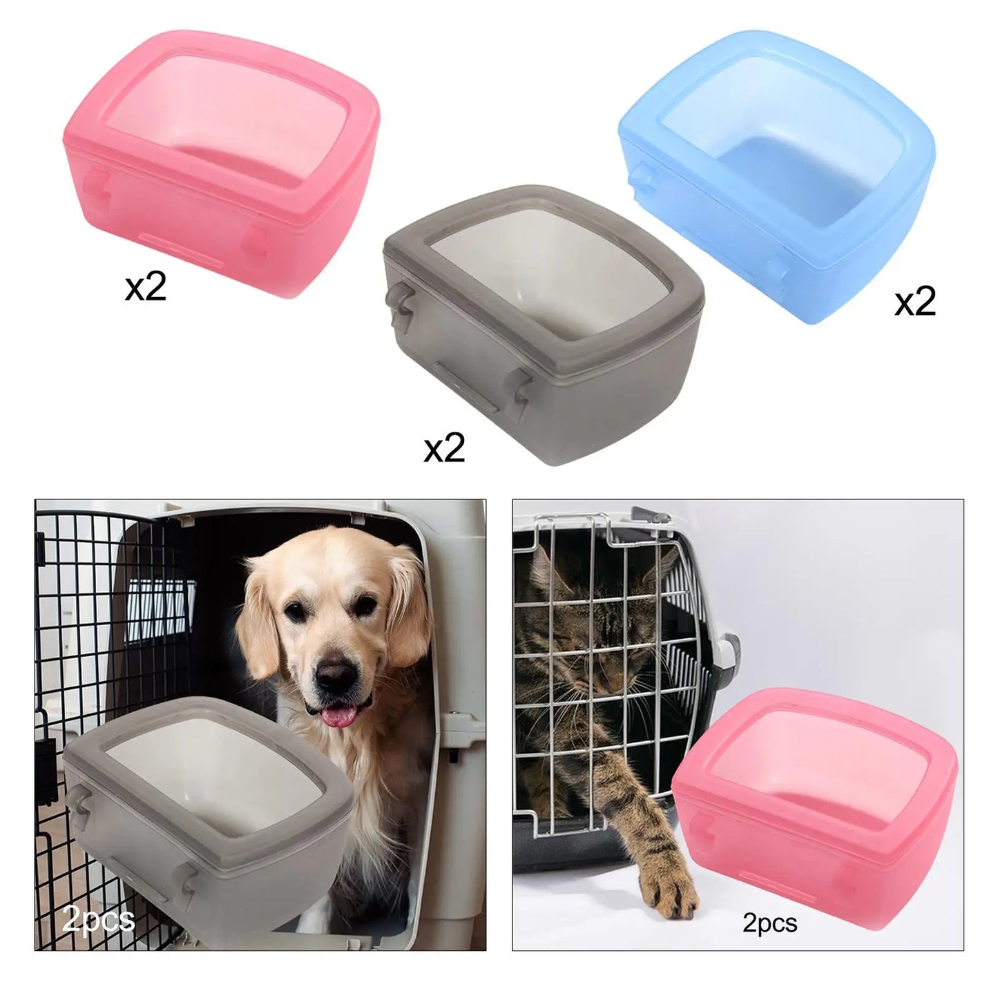 2Pcs Pet Crate Hanging Bowls Water Feeder Dish