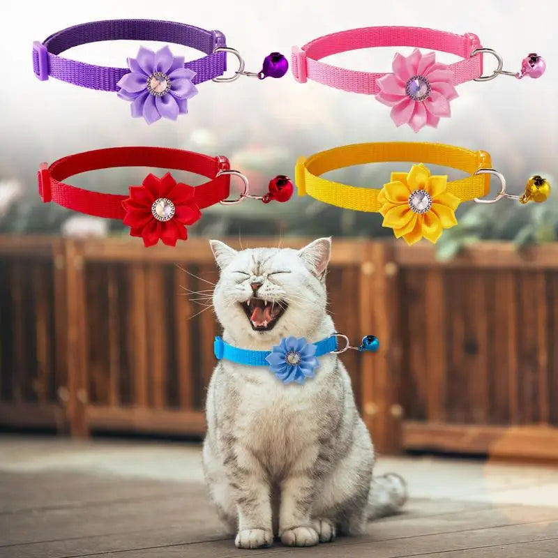 Cat Flower Collar With Bell Adjustable Cat Necklace Pet Collar Traction Safety Buckle Necklace All Size Dog Supplies