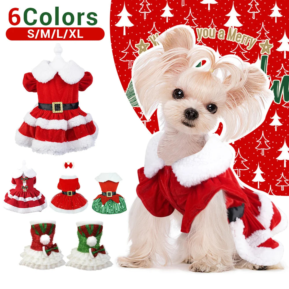 Christmas Winter Pets Dresses Dog Clothes Warm Cute Printed Skirt for Puppy Cat Dress Cotton Kitten Dog Pet Clothing Cat Costume