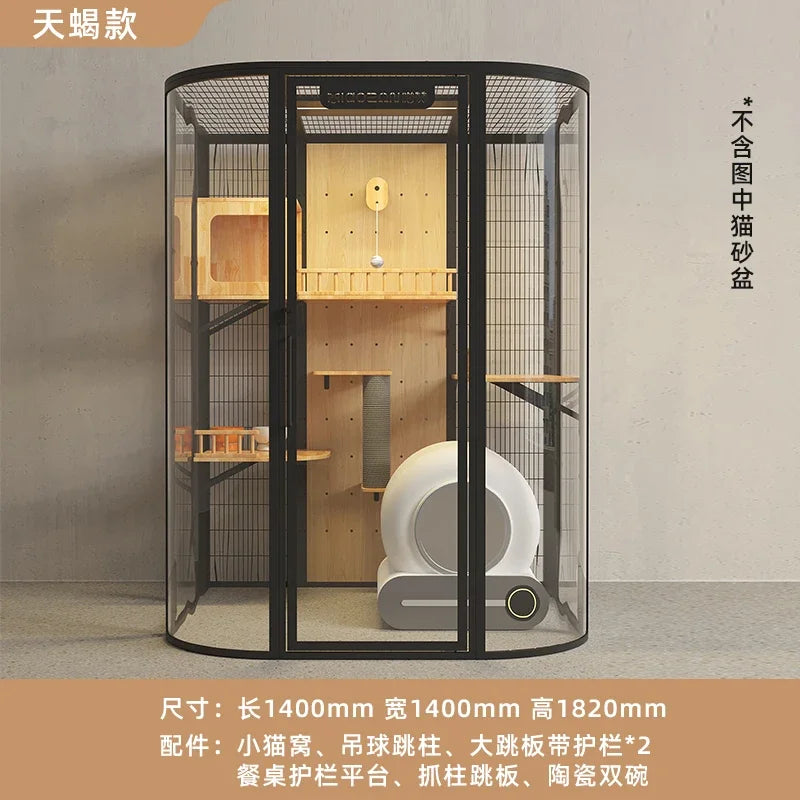 Meozan Luxury Panoramic Glass Cat Villa Large Free Space Fully Automatic Litter Box Cat Cage Cat House