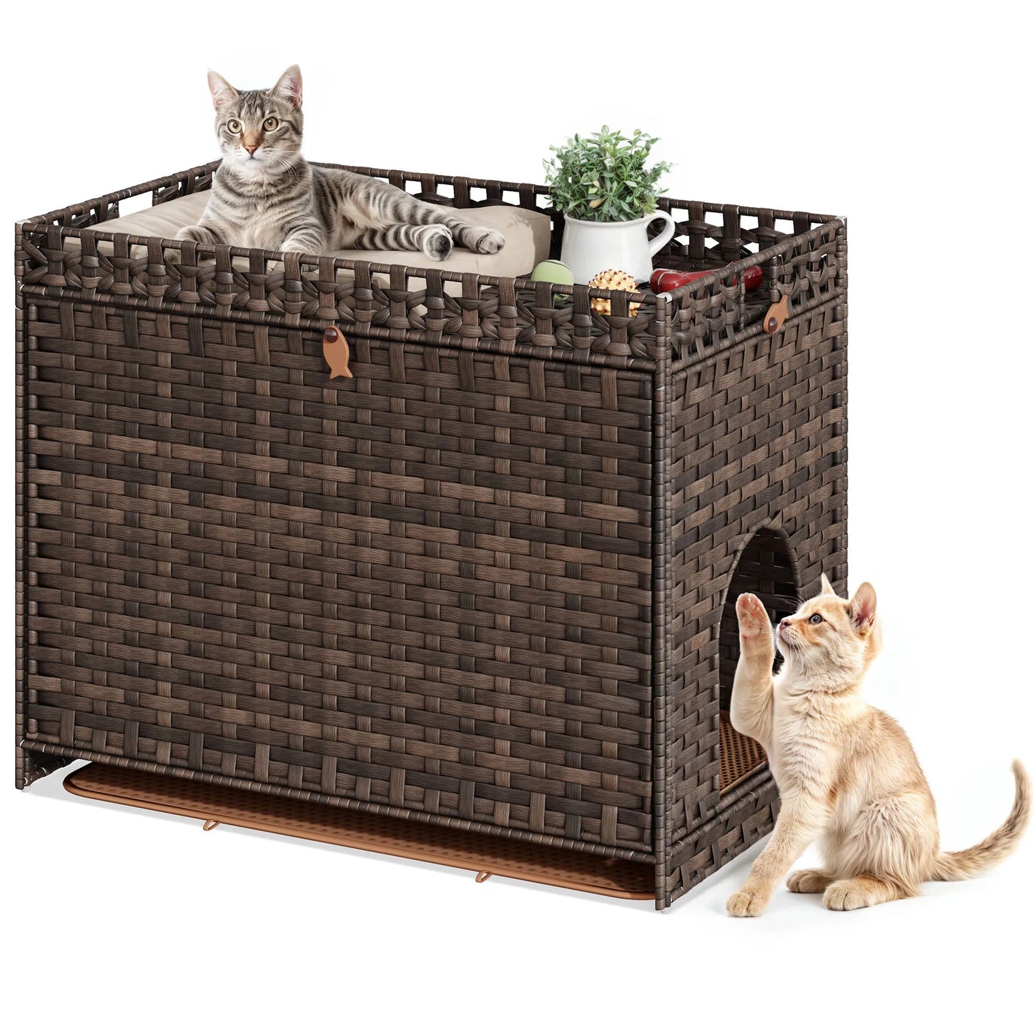 Hidden Cat Litter Box Enclosure with Litter Mat