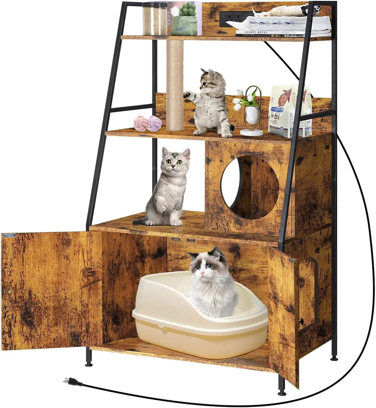 Cat Litter Box Enclosure with 2 Storage Shelves r