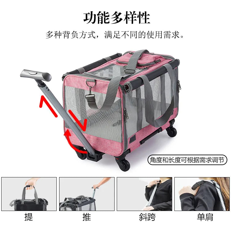 Extra Large Portable Pet Trolley Case Cat Travel Carrier Bag Detachable Dog Trolley Case Multi-Function Outdoo Foldable Pet Bag