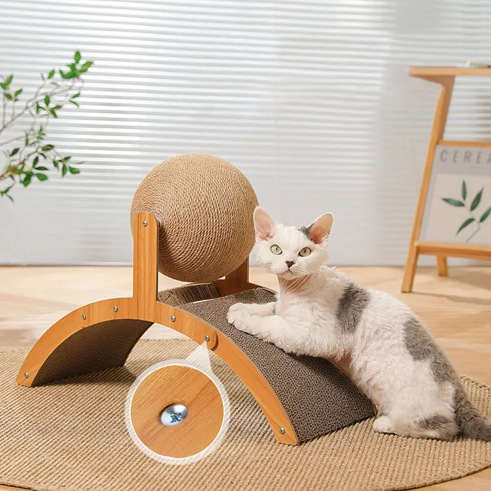 2 In 1 Cat Scratching Ball Wooden Cat Scratcher