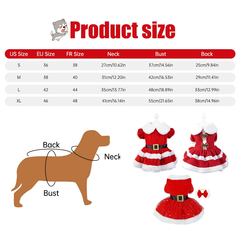 Christmas Winter Pets Dresses Dog Clothes Warm Cute Printed Skirt for Puppy Cat Dress Cotton Kitten Dog Pet Clothing Cat Costume