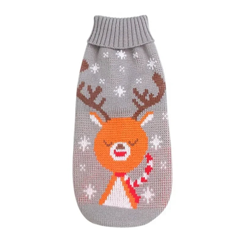 Big Dog Christmas Sweater Thick Warm Winter Knitwear Pet Clothes Turtleneck Pullover Reindeer Outfit for Small Medium Large Dogs