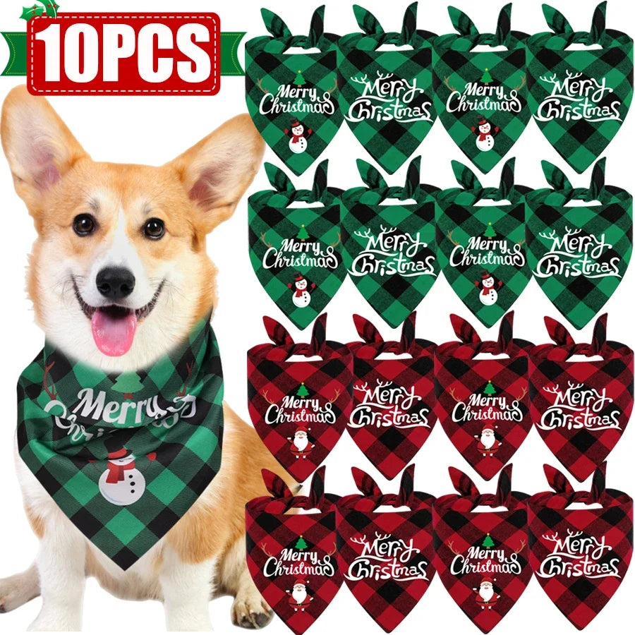 10/1PCS Christmas Print Dog Bandanas