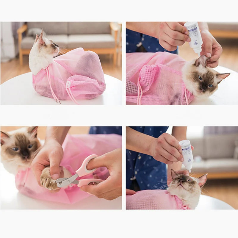 Mesh Cat Groom Bath Bag Adjustable