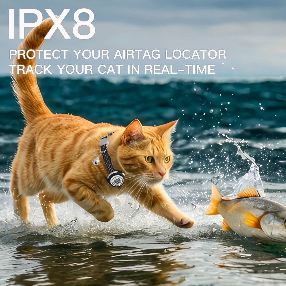 GPS Tracker Cat Collar with Airtag Case & QR ID Tag Dual Protection Reflective Kitten Collar for Cats Gatos Puppy Air Tag Cats