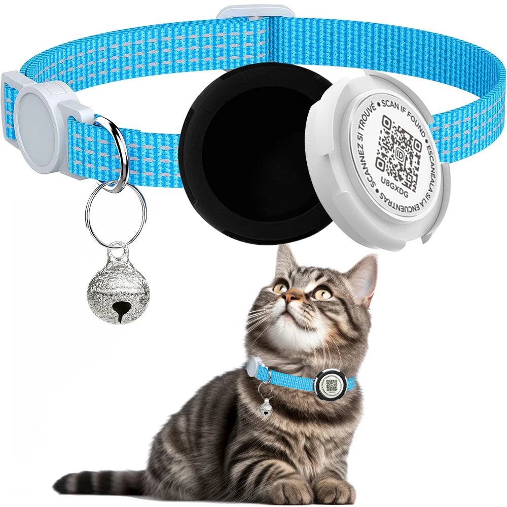 GPS Tracker Cat Collar with Airtag Case & QR ID Tag Dual Protection Reflective Kitten Collar for Cats Gatos Puppy Air Tag Cats