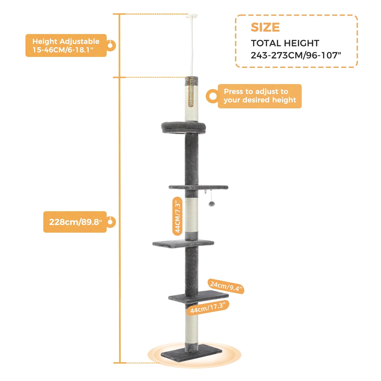 Adjustable Height Cat Tree for Indoor