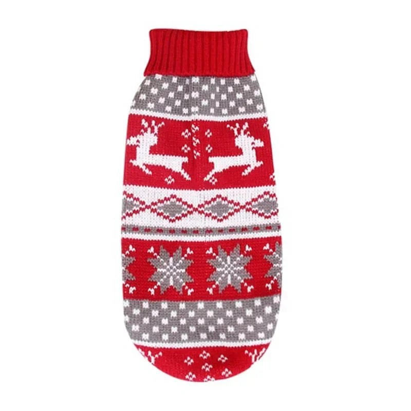 Big Dog Christmas Sweater Thick Warm Winter Knitwear Pet Clothes Turtleneck Pullover Reindeer Outfit for Small Medium Large Dogs