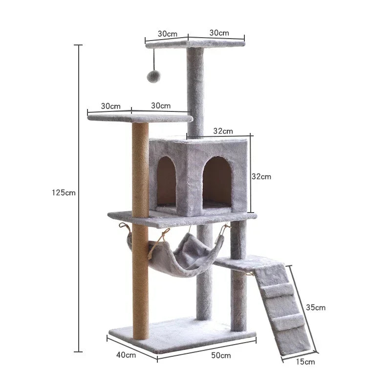 Large Cat Tree Tall Cat Tower Indoor 5-Level Cat Climbing Shel for Large Cats with Large Hammock Sisal Covered Scratching Posts