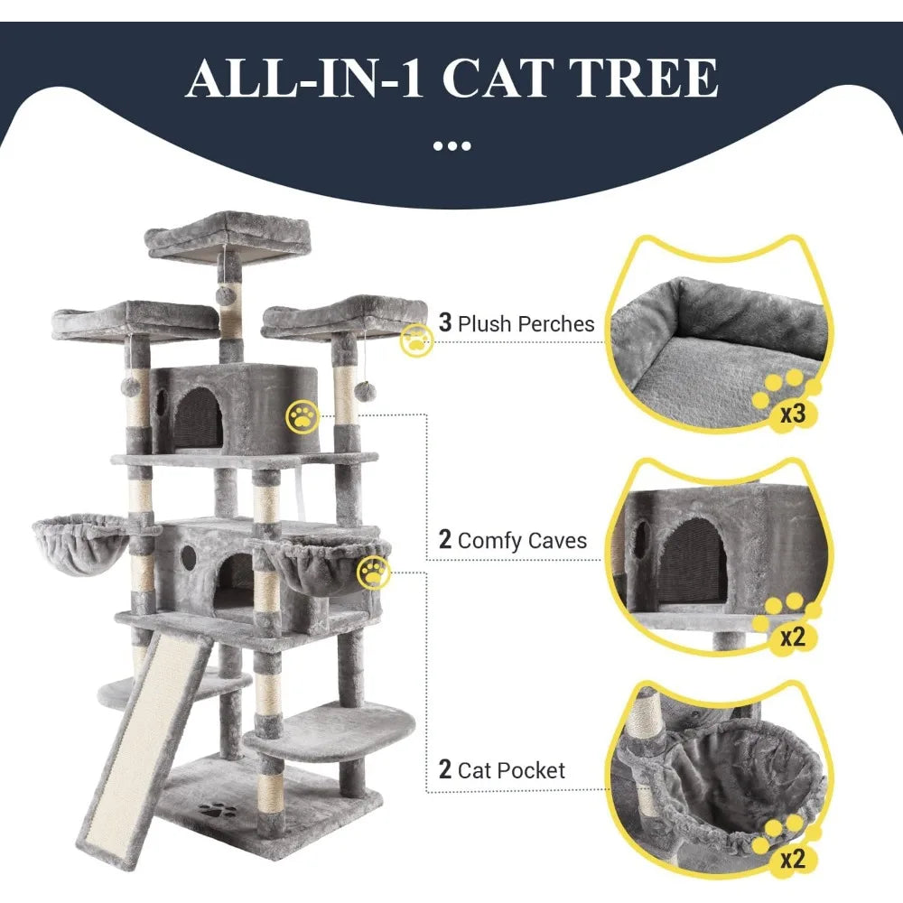 68-Inch Multi-Level Cat Tree House with Condo