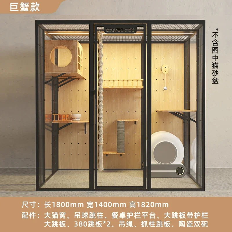 Meozan Luxury Panoramic Glass Cat Villa Large Free Space Fully Automatic Litter Box Cat Cage Cat House