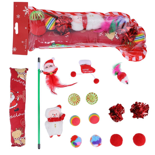 15pcs/set Multi-color Christmas Pet Cat Toy Set