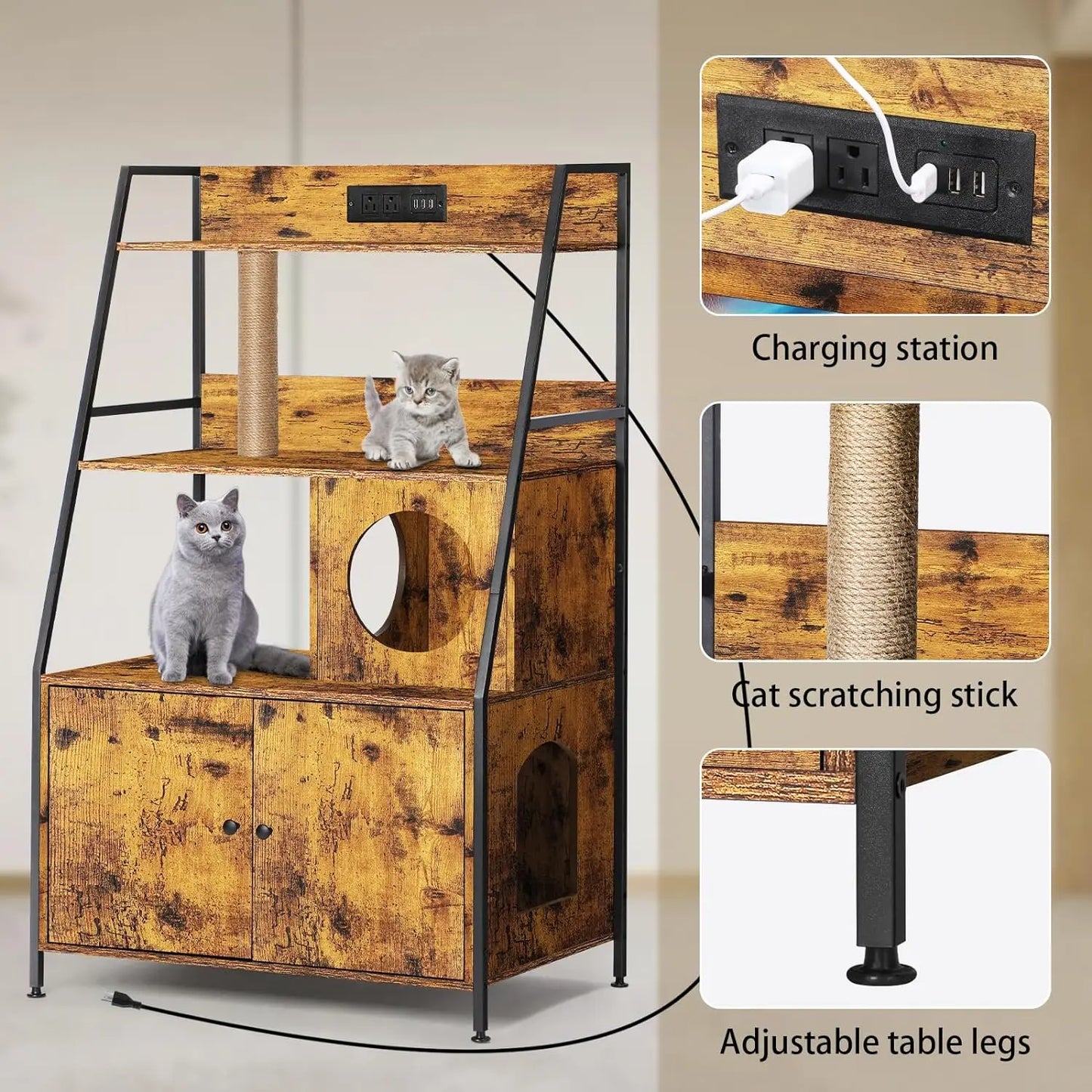 Cat Litter Box Enclosure with 2 Storage Shelves r