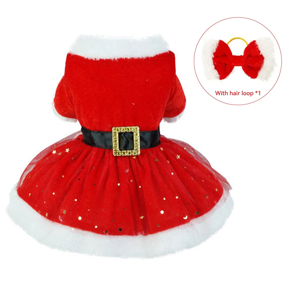 Christmas Winter Pets Dresses Dog Clothes Warm Cute Printed Skirt for Puppy Cat Dress Cotton Kitten Dog Pet Clothing Cat Costume