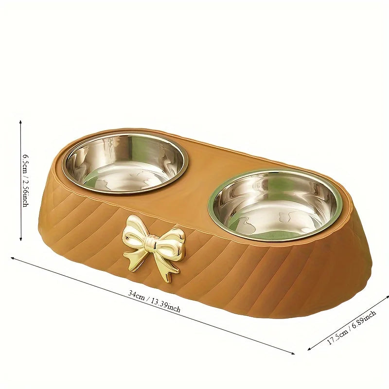 A set of colorful fashion bow pet bowl