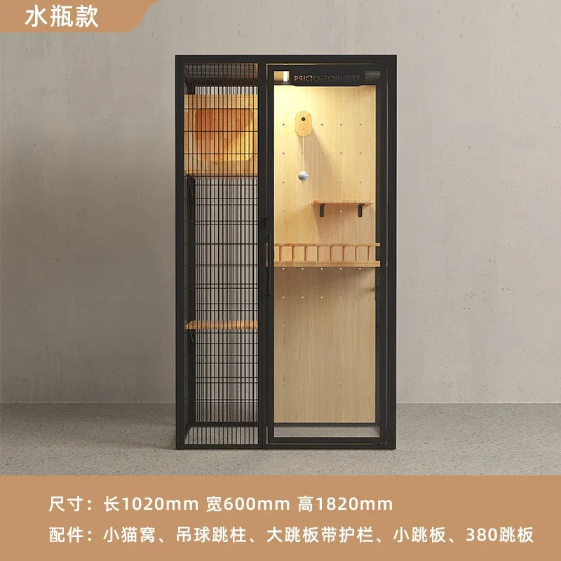 Meozan Luxury Panoramic Glass Cat Villa Large Free Space Fully Automatic Litter Box Cat Cage Cat House