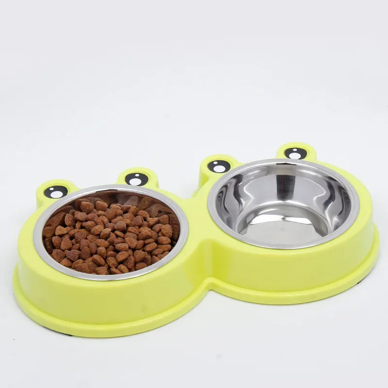 One-piece Pet Double Bowl Stainless Steel Frog Pet Feeding Bowls