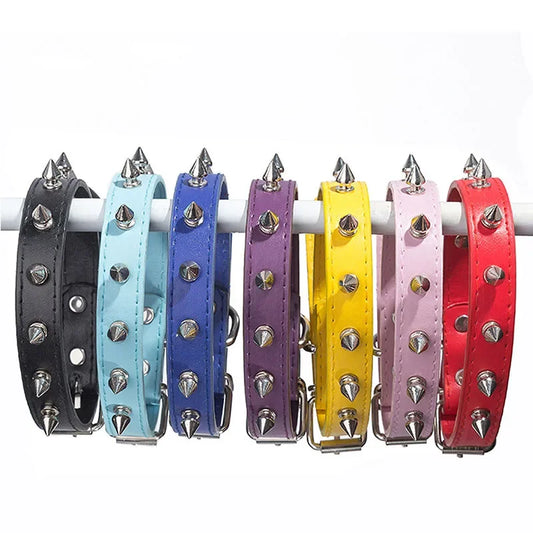 Leather Dog Cat Collar Spiked Studded