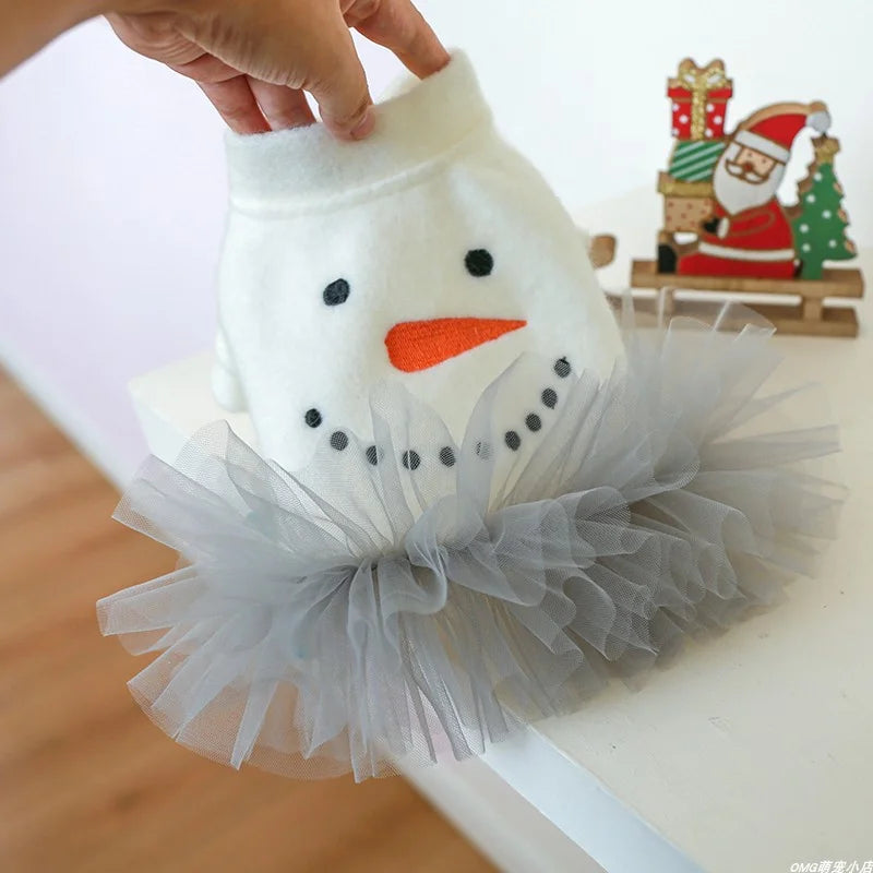 1PC White Saint Snowman Yarn Dress