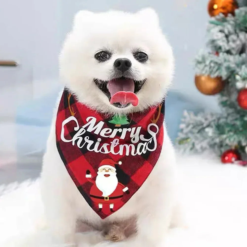 10/1PCS Christmas Print Dog Bandanas