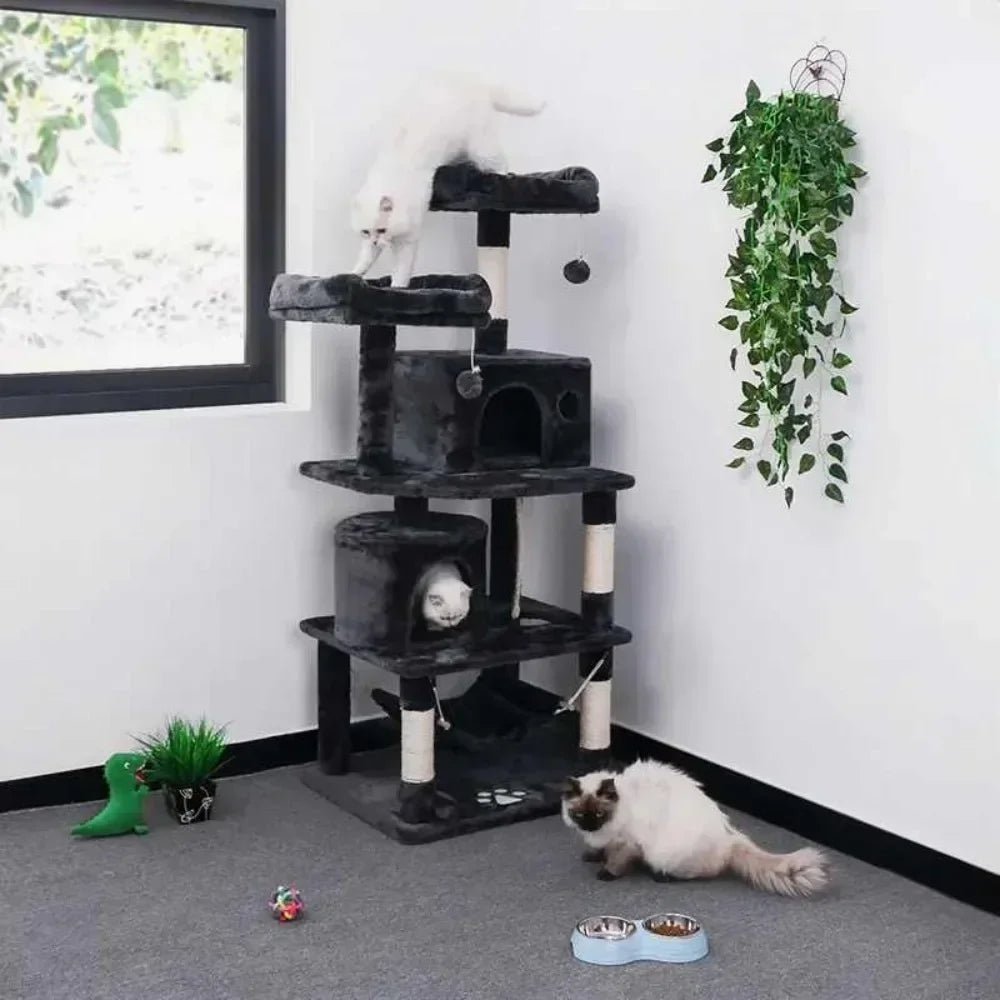 Large Cat Tree Tall Cat Tower Indoor 5-Level Cat Climbing Shel for Large Cats with Large Hammock Sisal Covered Scratching Posts