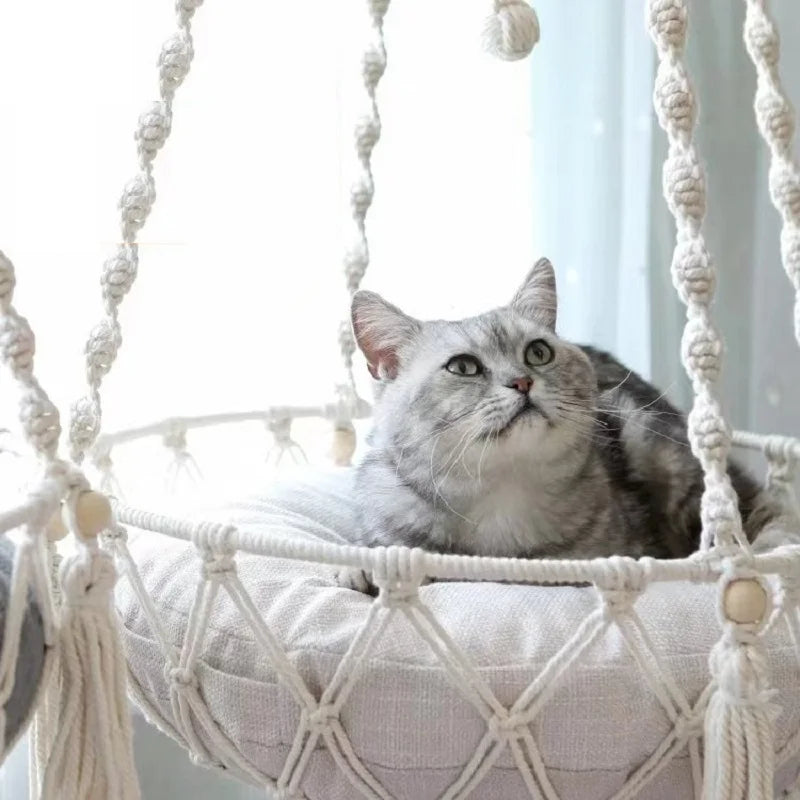 Pet Cat Hammock Swing Bed Bohemian Handwoven Tapestry Cotton Macrame