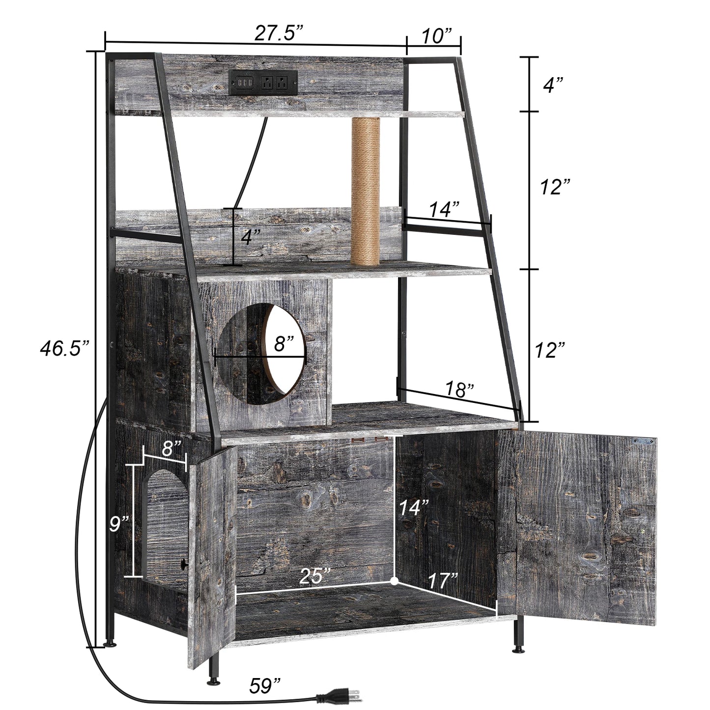 Cat Litter Box Enclosure with 2 Storage Shelves r