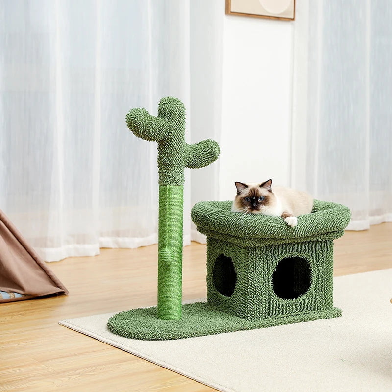 Cute Cactus Pet Cat Tree Toy with Ball Scratching Post